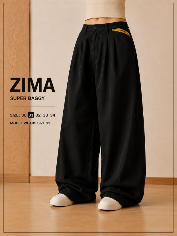 شلوار سیلک سوپر بگ پیلیدار کمر سرخود ZIMA | قد ۱۱۰