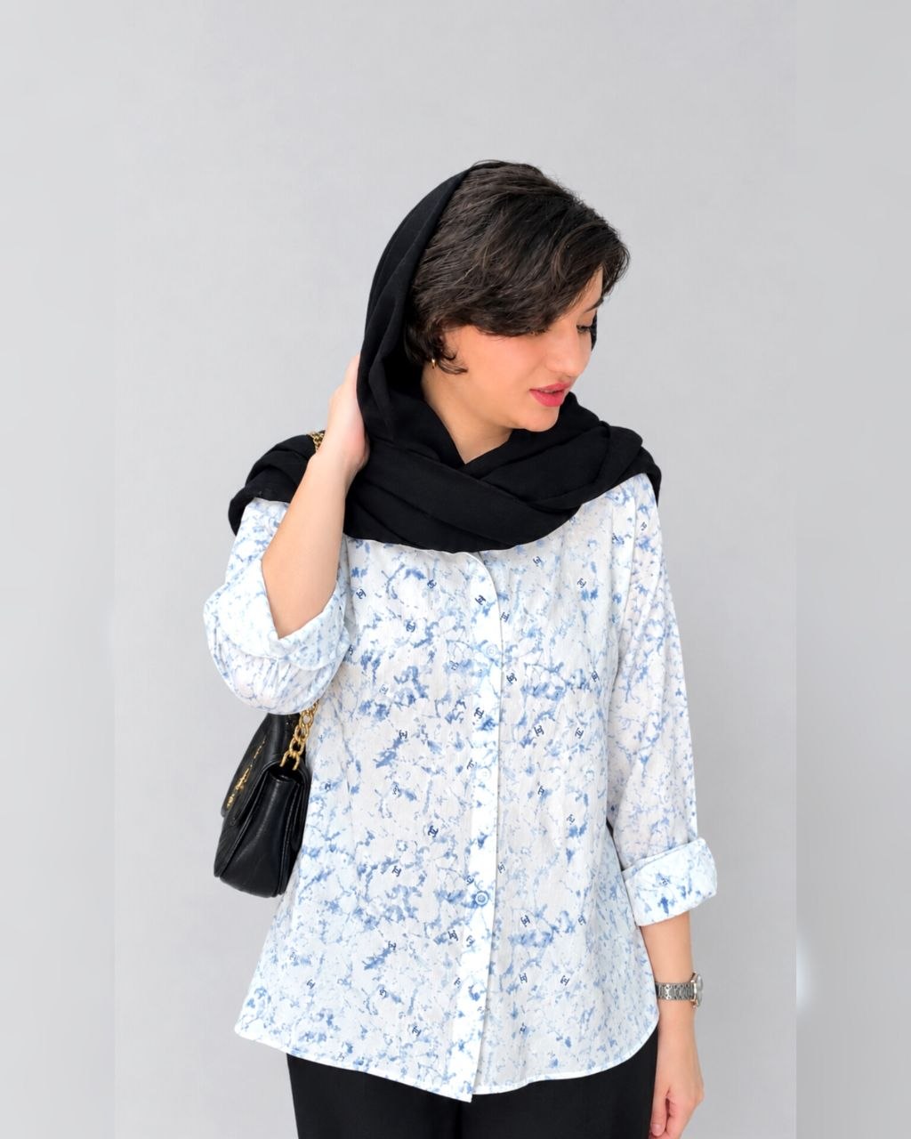 شومیز زنانه طرحدار یقهدار | 3005 SH