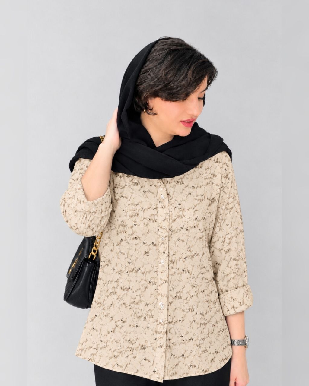 شومیز زنانه طرحدار یقهدار | 3005 SH